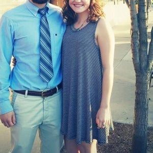 Grey and black stripe flowy dress